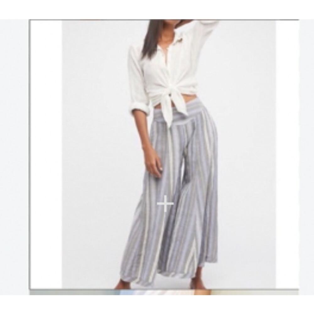 Free People Striped Wide Leg Cropped Pants in Gray and White - Picture 12 of 13